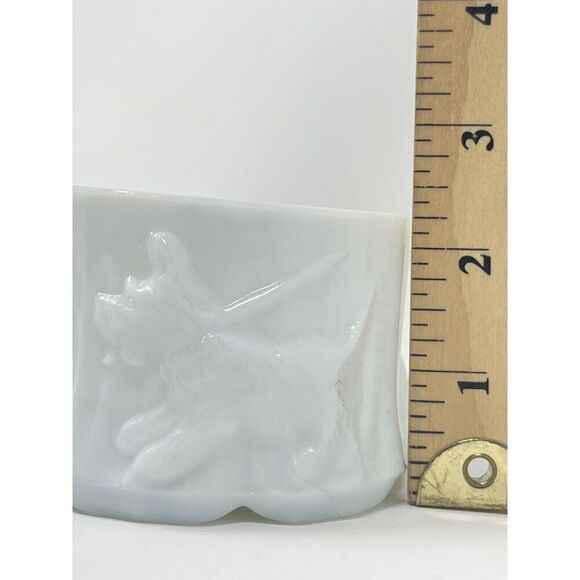 Vintage Akro Agate Powder Dish White Scotty Dogs Milk Glass Bowl Trinket 3.5” - Picture 3 of 7